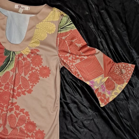 Retro-modern 60s 70s Multicolored Yellow Orange Tan Dress - Picture 4 of 4